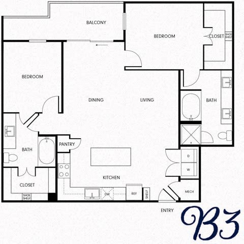 Floor plan for 2 beds, 2 baths, 1205 sqft